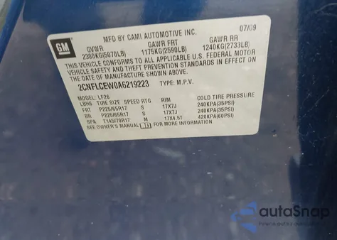 2010 Chevrolet Equinox Ls z USA, uszkodzony, nr VIN 2CNFLCEW0A6219223